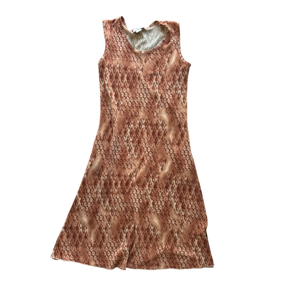 Jouly Womens Plisse Pleated Midi Dress Brown Tan Floral Medallion Sleeveless L